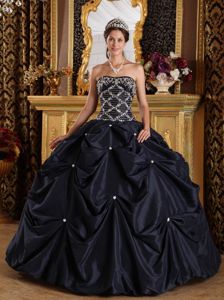 Unique Black Beading Ball Gown Taffeta Dresses for a Quince