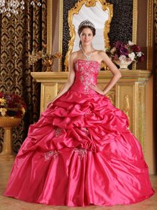 Hot Pink Ball Gown Pick-ups Appliqued Quinceanera Party Dress