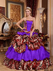 Luxurious Purple and Leopard Layered Quinceanera Gown Dresses