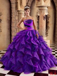 Purple Floor-length Organza Quinceanera Dresses with Ruffles