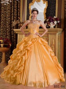Strapless Floor Length Taffeta Quinceanera Dress with Pick-ups