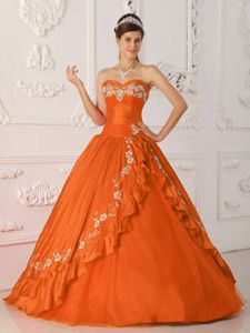 Orange Red Sweetheart Princess Dress for Quinceaneras with Embroidery