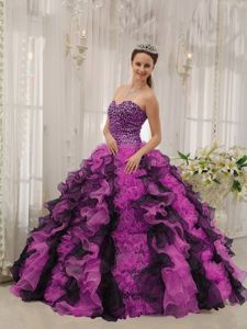 Multi-color Organza Dress for Quince with Leopard and Ruffles