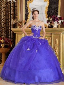 Purple Sweetheart Organza Dress for Quinceaneras with Appliques