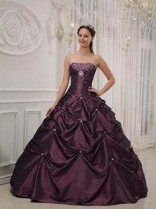 Burgundy Floor-length Beaded Taffeta Sweet Sixteen Dresses