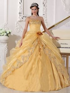Charming Strapless Organza Quinceanera Dresses with Flower
