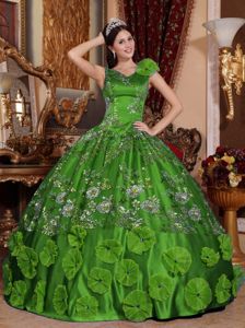 CapeTown Film Fest 2013 Green V-neck Beaded Quinceanera Gown Dresses with Appliques
