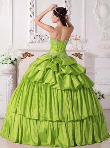 Yellow Green Strapless Layered Organza Quinceanera Gown Dresses