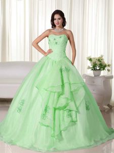 Apple Green Strapless Quinceanera Gown Dresses with Embroidery