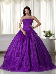 Charming Purple Strapless Organza Quinceanera Gown Dresses