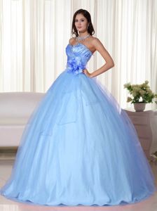 Light Blue Sweetheart Quinceanera Dress with Hand Made Flowers