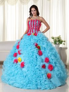Upscale Aqua Blue Dresses for a Quinceanera with Red Flowers Julia Roberts
