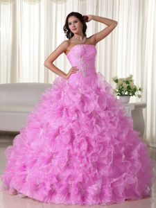 Low Price Rose Pink Ball Gown Dress for Sweet 16 with Flowers