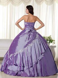 Appliqued Blue Violet Sweet 16 Quinceanera Dress with Flowers