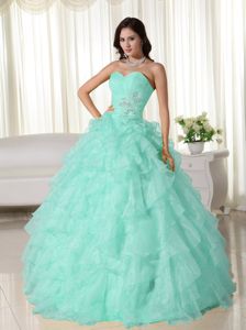Ruffled Beaded Baby Blue Ball Gown Sweetheart Quinces Dresses