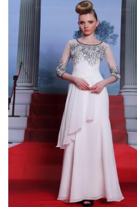 Glamorous White Mother of Groom Dress Prom and Party and For with Beading and Appliques Scoop 3 4 Length Sleeve Zipper