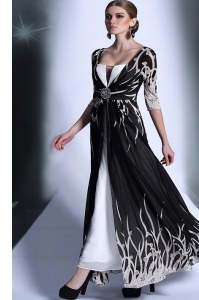 Customized Black Square Neckline Pattern Mother of the Bride Dress Half Sleeves Zipper