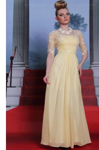 Light Yellow Half Sleeves Chiffon Zipper Mother of Groom Dress for Prom and Party