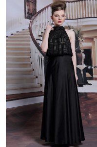 Fantastic Satin High-neck Sleeveless Zipper Beading Mother Dresses in Black