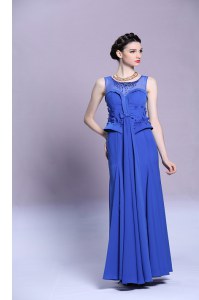 Flare Blue Scoop Zipper Beading and Appliques Mother of Groom Dress Sleeveless