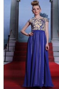 Scoop Royal Blue Column/Sheath Embroidery and Sequins Mother of the Bride Dress Zipper Chiffon Cap Sleeves Floor Length