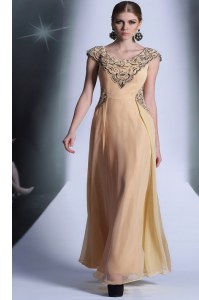 Scoop Chiffon Cap Sleeves Floor Length Mother of the Bride Dress and Beading and Appliques