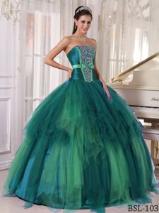 Low Price Beaded Tulle Green Quinceanera Dresses About 200