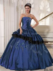 Classical Appliqued Ruffled Sweet Sixteen Dresses in Dark Blue