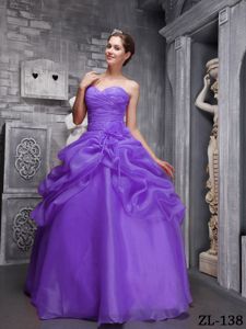 Cheap Pick Ups Flowers Ruched Purple Quinceanera Gown Dress