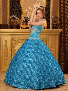 Wholesale Embossed Fabric Appliqued Teal Dresses for a Quince