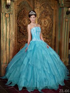 Fast Shipping Appliqued Ruffled Sweet 15 Dresses in Aqua Blue