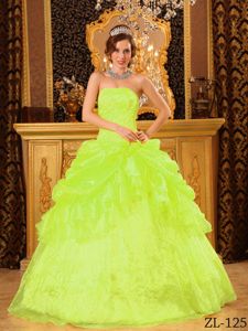 Unique Appliqued Yellow Green Quinceanera Party Dress Online
