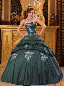 Dark Green Dress for Sweet 15 with White Appliques On Sale