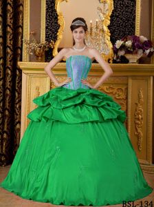 Latest Simple Green Corset Sweet Sixteen Dresses with Pick Ups