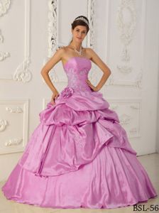 Exquisite Pick Ups Appliqued Quinceanera Dresses in Rose Pink