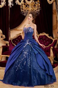 Navy Blue Sweetheart Appliques Quinceanera Dresses for Summer