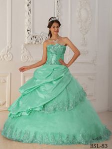 Apple Green Strapless Quinceanera Gowns with Appliques Wholesale