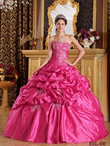 Hot Pink Taffeta Appliques Quince Dress with Pick-ups on Discount