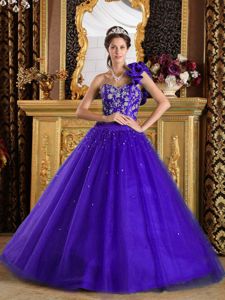 Purple One Shoulder Beading Quinceanera Dresses with Appliques