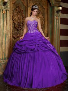 Purple Strapless Pick-ups and Ruche Dresses Quinceanera in Fashion