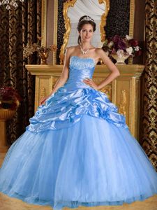 Taffeta and Tulle Pick-ups Beaded Dress for Sweet 16 in Aqua Blue