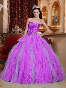 Two-toned Strapless Ruffles Beaded Sweet Sixteen Dress with Ruche