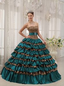 Dressy Leopard Printing Dress for a Quinceanera with Ruffled Layers