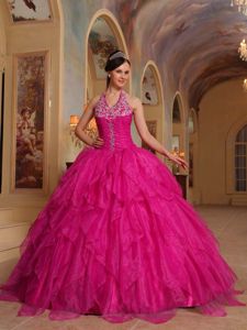 Halter Top Embroidery Quinces Dress with Ruffles