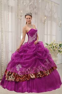 Leopard Printed Quinceanera Gowns with Pick-ups and Appliques