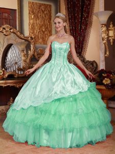 Apple Green Taffeta and Organza Quince Dresses with Ruffled Layers