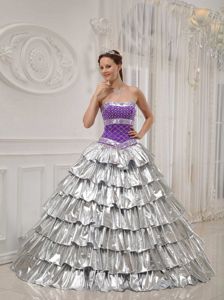 Recommended Strapless Silver Sweet 15 Dresses with Ruffled Layers