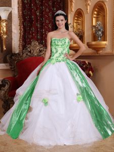 White and Green Quinceanera Party Dress with Appliques in Fashion