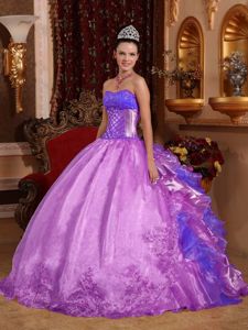 Newest Violet Sweetheart Quinces Dress with Embroidery and Ruffles