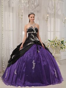 Purple and Black Dresses Quinceanera with Appliques and Beading